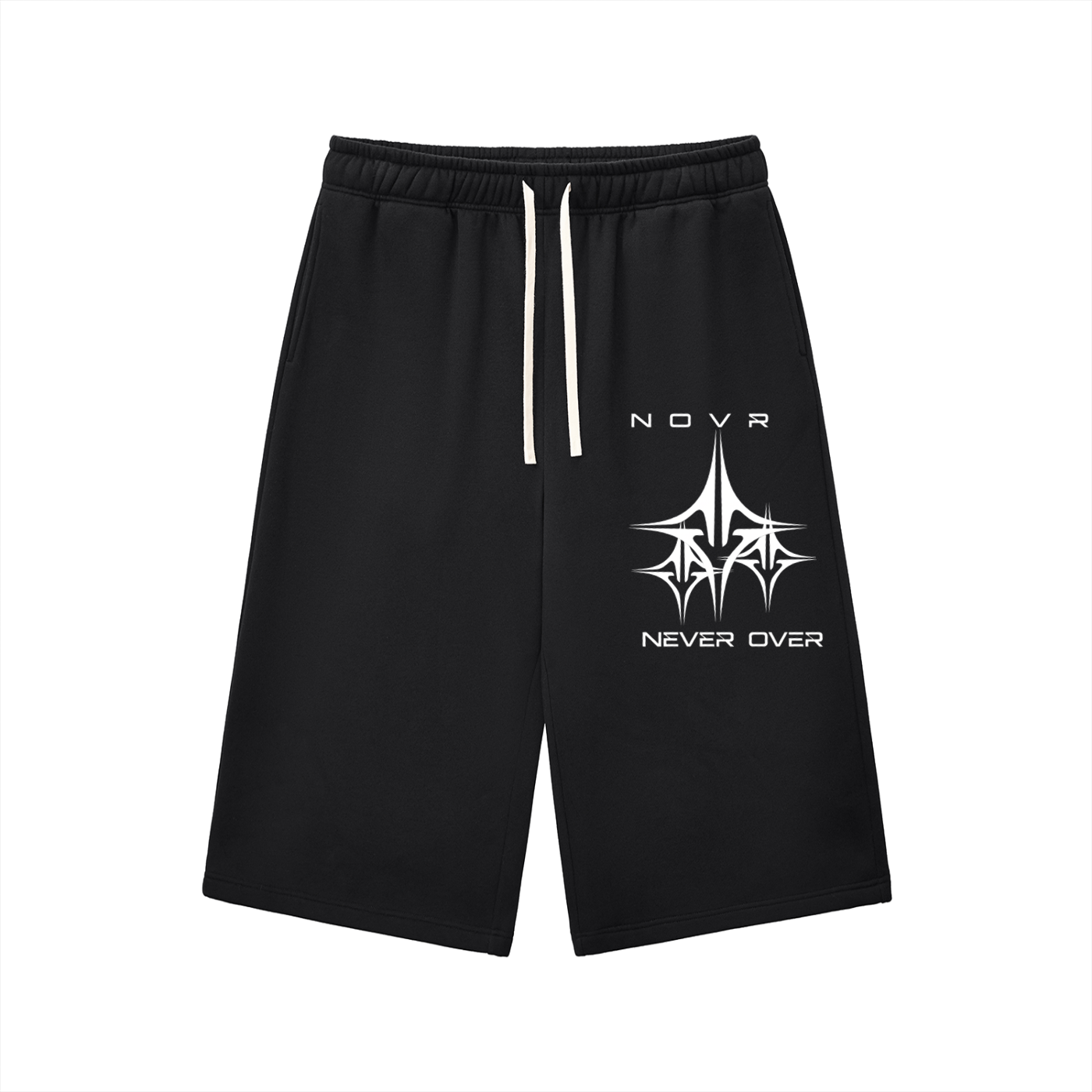 Black NOVR Forge Sweatpants — relaxed 3/4 with forge-spark front print