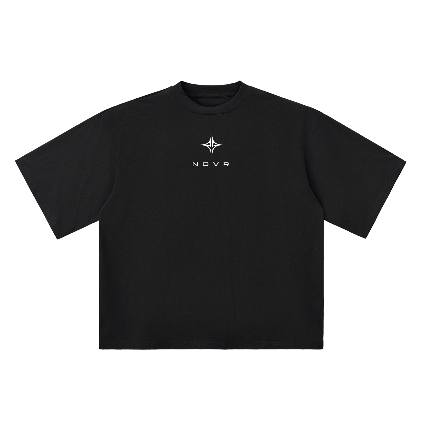 Black NOVR Drop Shoulder Tee — oversized, forge-spark front print